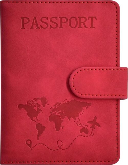 Passport Holder, Passport Cover with Credit Card Slot and Boarding Pass Slot Combo, Passport Wallet Case Book Travel Must Have, RFID Blocking Leather Travel Accessories, Red